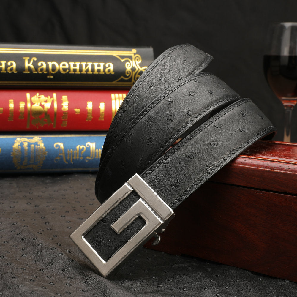Ostrich Skin Genuine Leather Men's Belt Automatic Buckle Stainless Steel Buckle Width 3.4cm Fashion Belt for Men