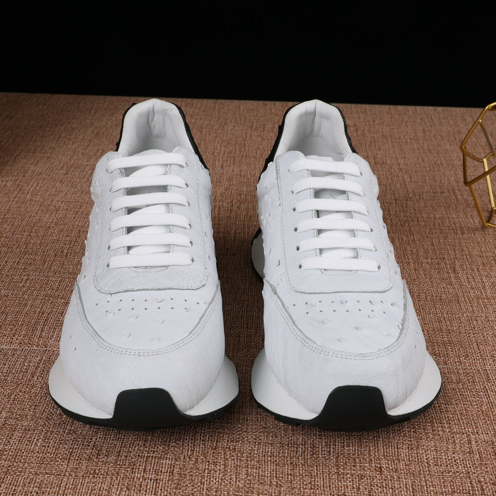 2023 New Ostrich Skin Men's Casual Shoes Genuine Leather Fashion Anti-Slip Sneakers