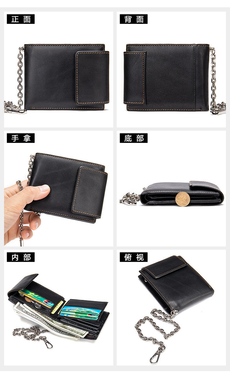 Men's short wallet genuine cowhide leather retro multifunctional men's wallet