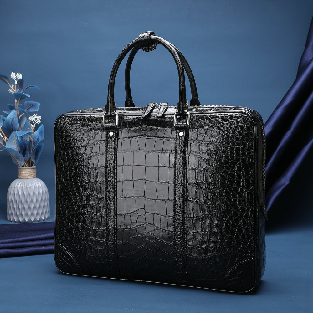 Siamese Crocodile Belly Skin Genuine Leather Men's Briefcase High Quality Men's Office Bag Business Bag File Bag Handbag