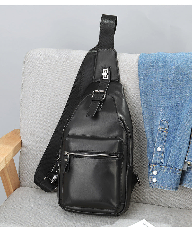 Men's bust bag cowhide genuine leather sports casual crossbody bag