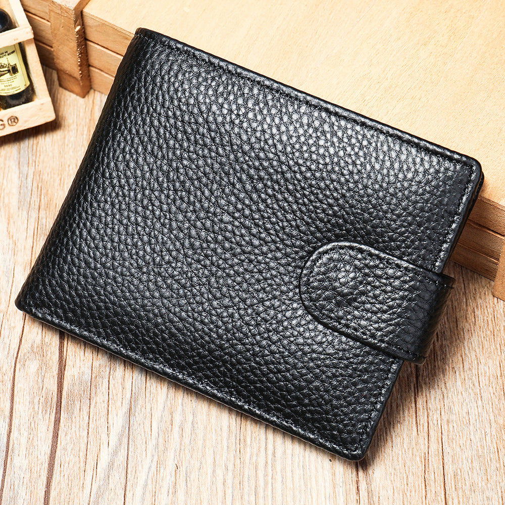 Men's Wallet RFID Genuine Cowhide Leather Card Holder Coin Casual Retro Large Capacity Clutch Bag
