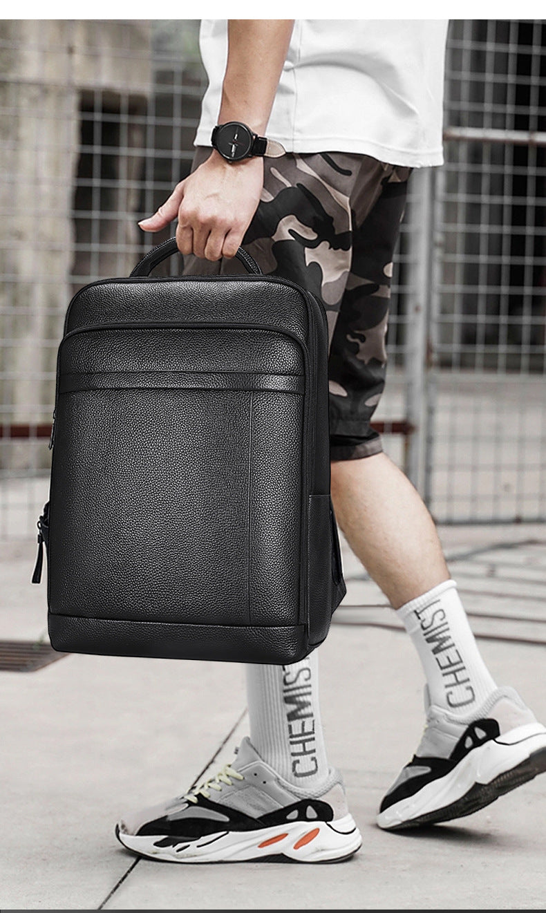Men's backpack, cowhide, genuine leather, business fingerprint lock, large capacity school bag, computer bag