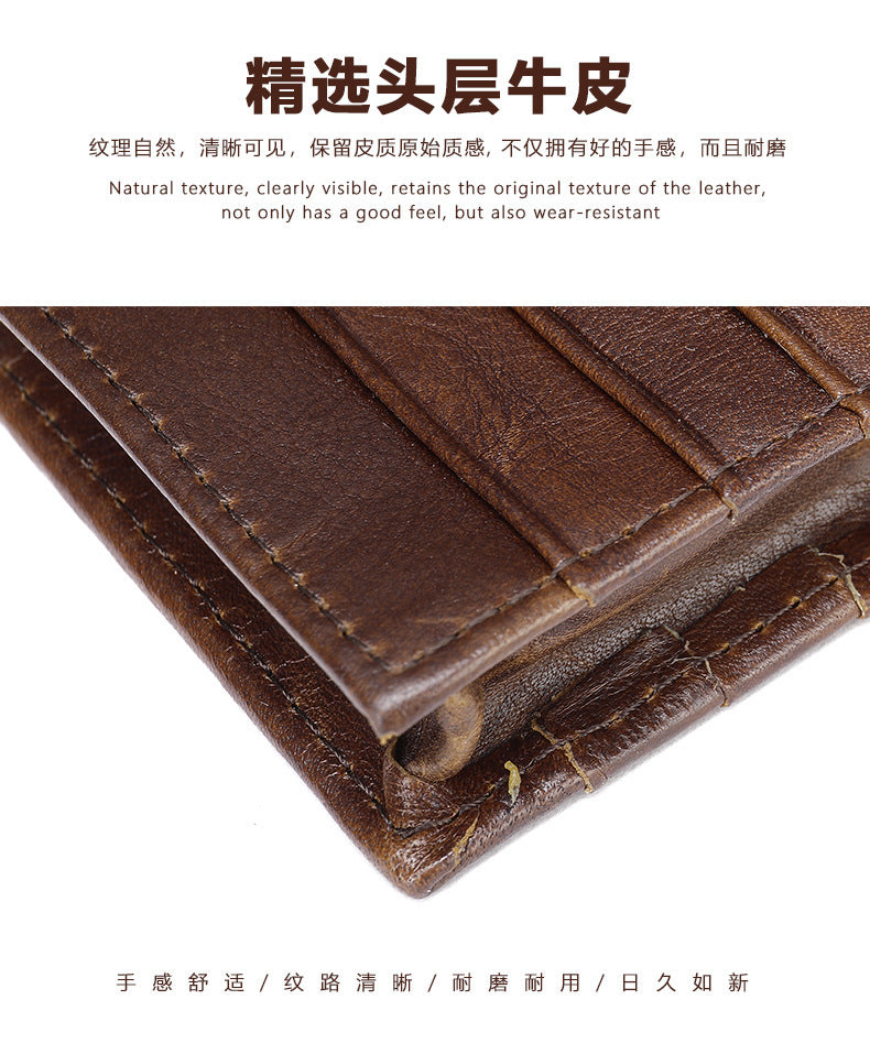 Men's wallet made of genuine cowhide leather, portable coin purse, anti-theft brush, card bag for men