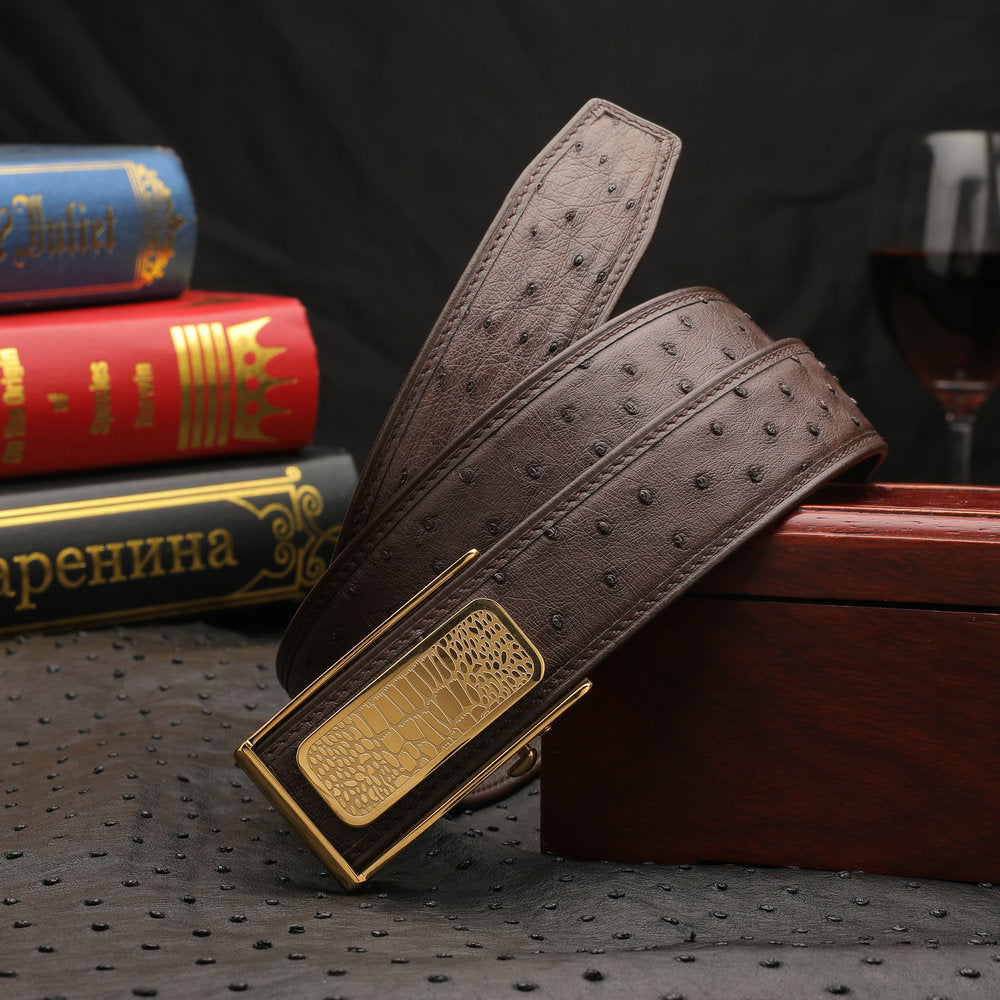 Men's Belt Automatic Buckle Ostrich Skin Genuine Leather Business Casual Men Belt