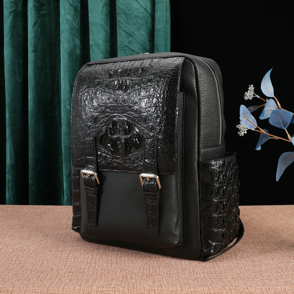 Crocodile bone skin and cowhide genuine leather men's backpack high quality business commuting casual outdoor travel computer bag
