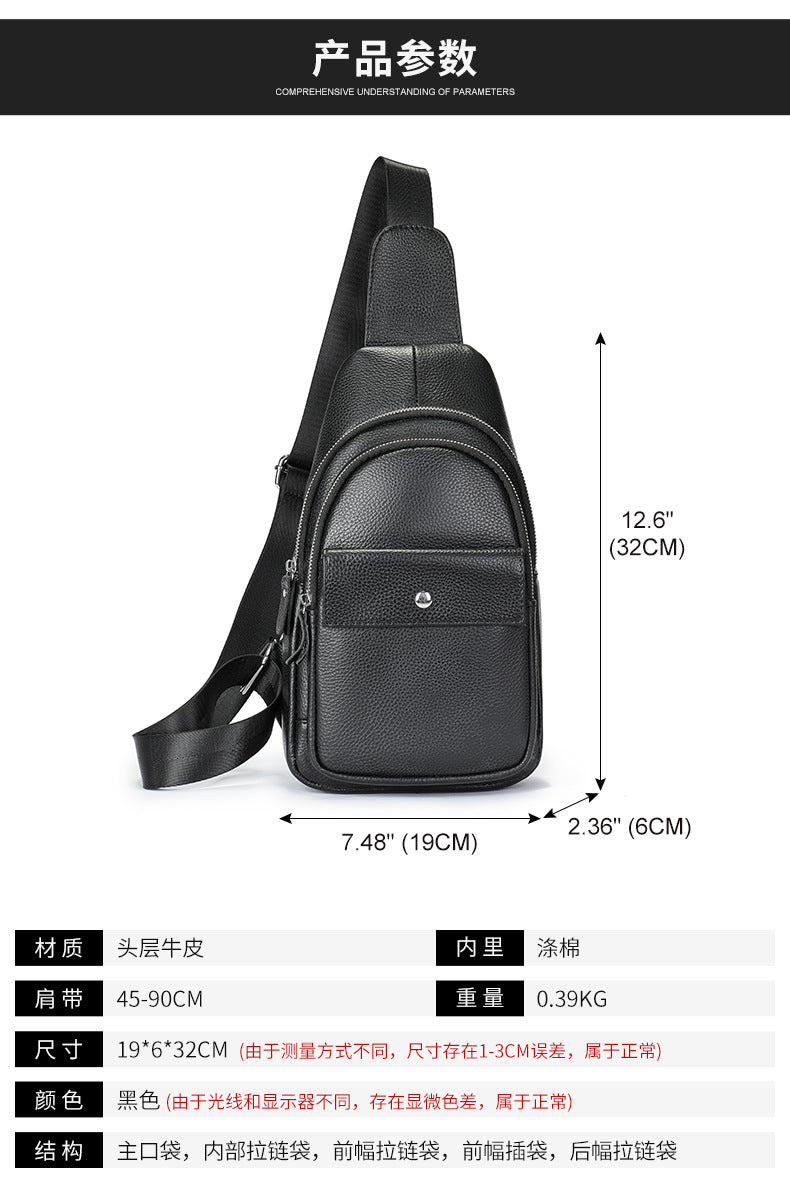 Men's Bust Bag Cowskin Genuine Leather Outer Multifunctional Fashion Casual Sports Men Bag