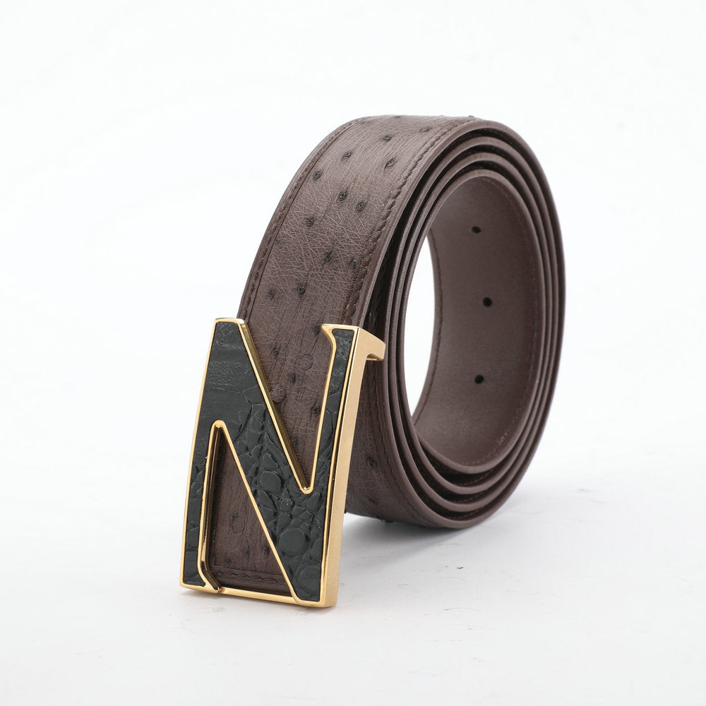 Ostrich skin genuine leather men's belt fashion business casual smooth buckle men belt