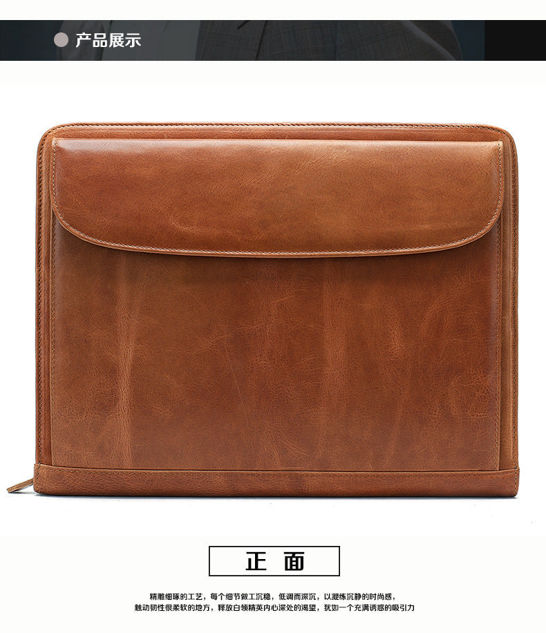 Men's clutch bag Genuine cowhide leather large capacity business zipper file bag Men's handbag