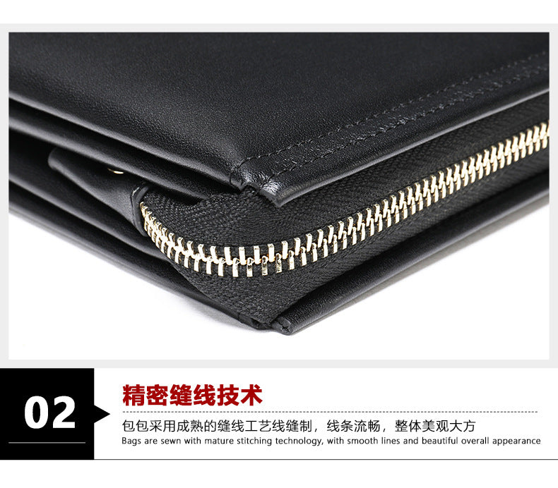 Men's Long Wallet Sheepskin Large Capacity Clutch Bag Business Wrist Bag Men's Wallet