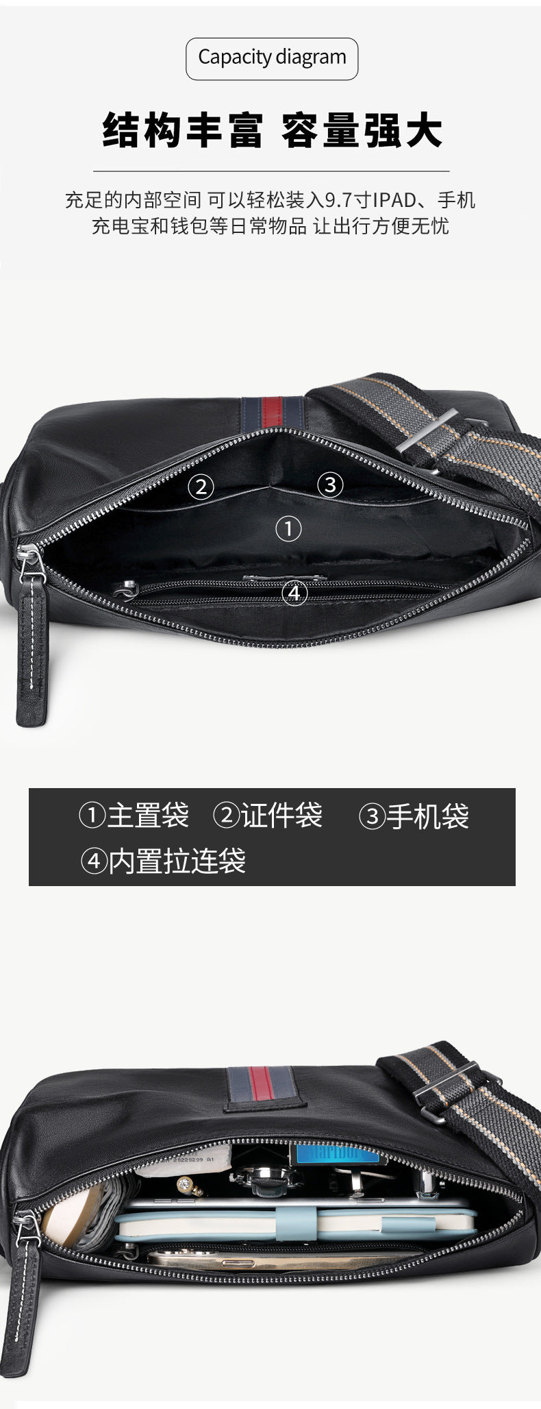 Men's Shoulder Bag Genuine Cowhide Leather Fashion Casual Commuting Crossbody Bag for Men