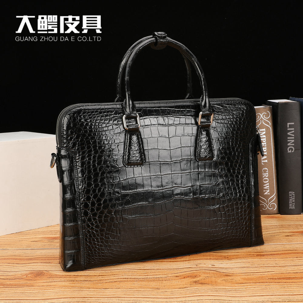 Siamese Crocodile Belly Skin Briefcase Genuine Leather Men's Bag Double Zipper Handbag File Bag Men's Business Bag Handbag