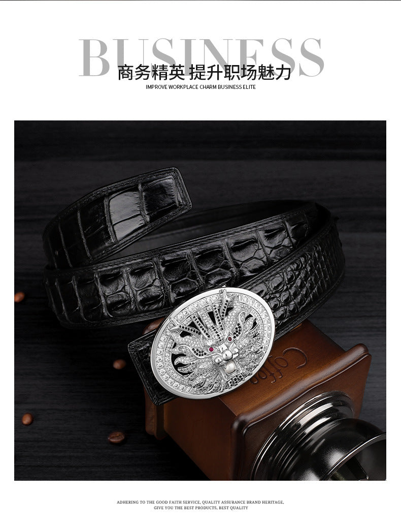 Siamese Crocodile Skin Men's Belt Genuine Leather Dragon with Smooth Buckle Fashion Casual Business Belt