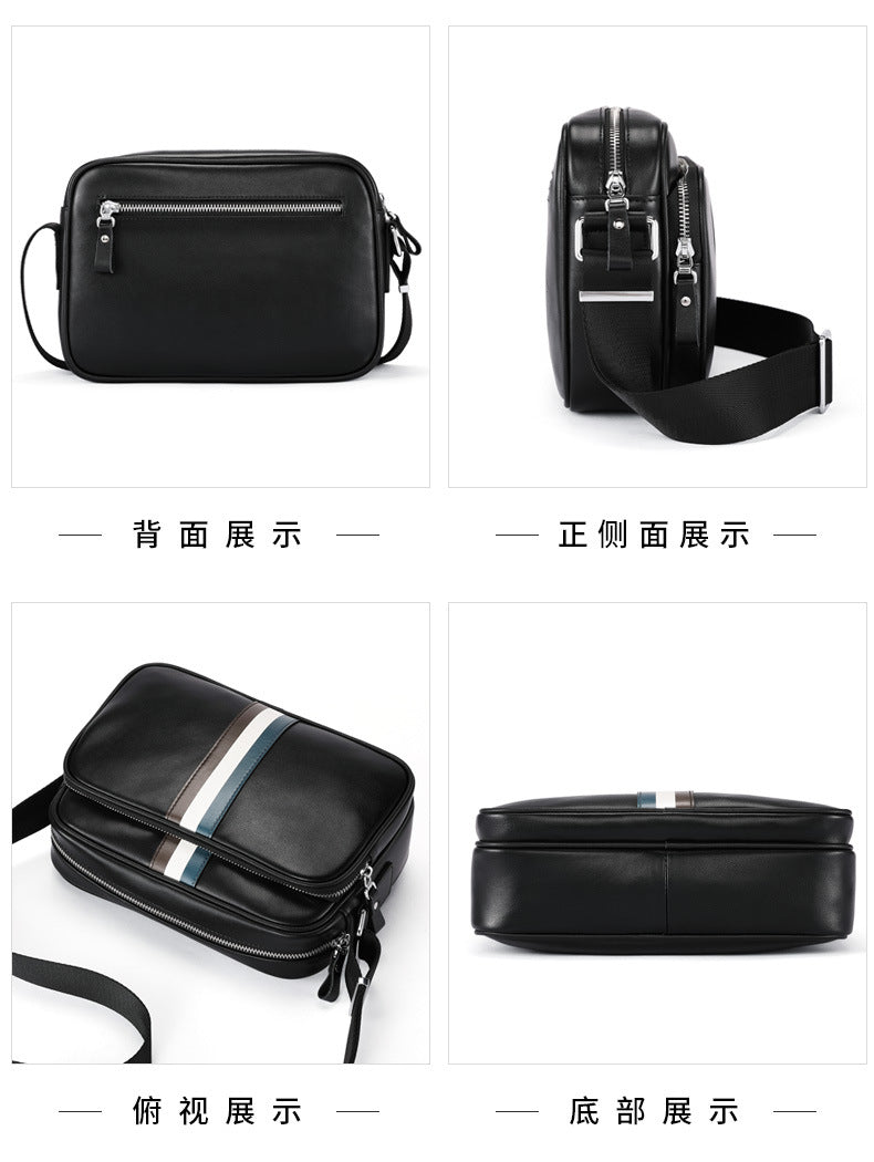 Men's shoulder bag, genuine cowhide leather, business fashion, large capacity, crossbody bag