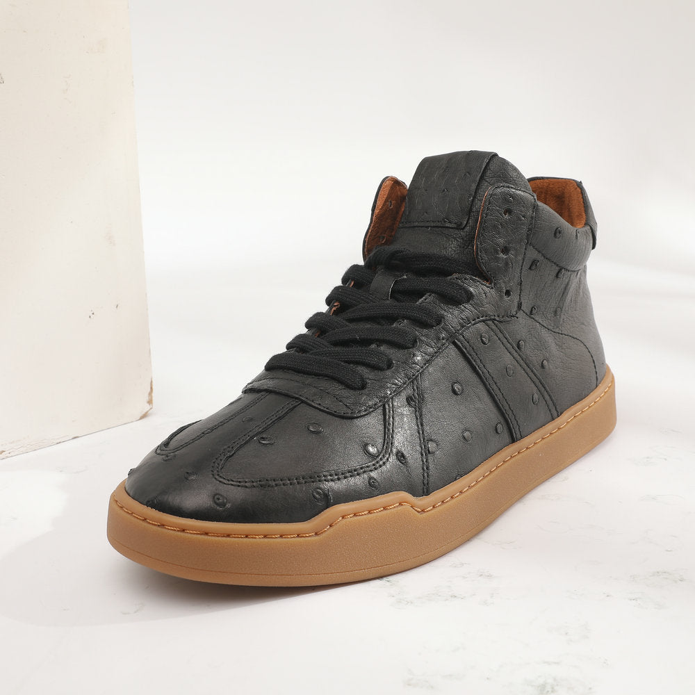Ostrich skin genuine leather men's shoes fashion casual short boots