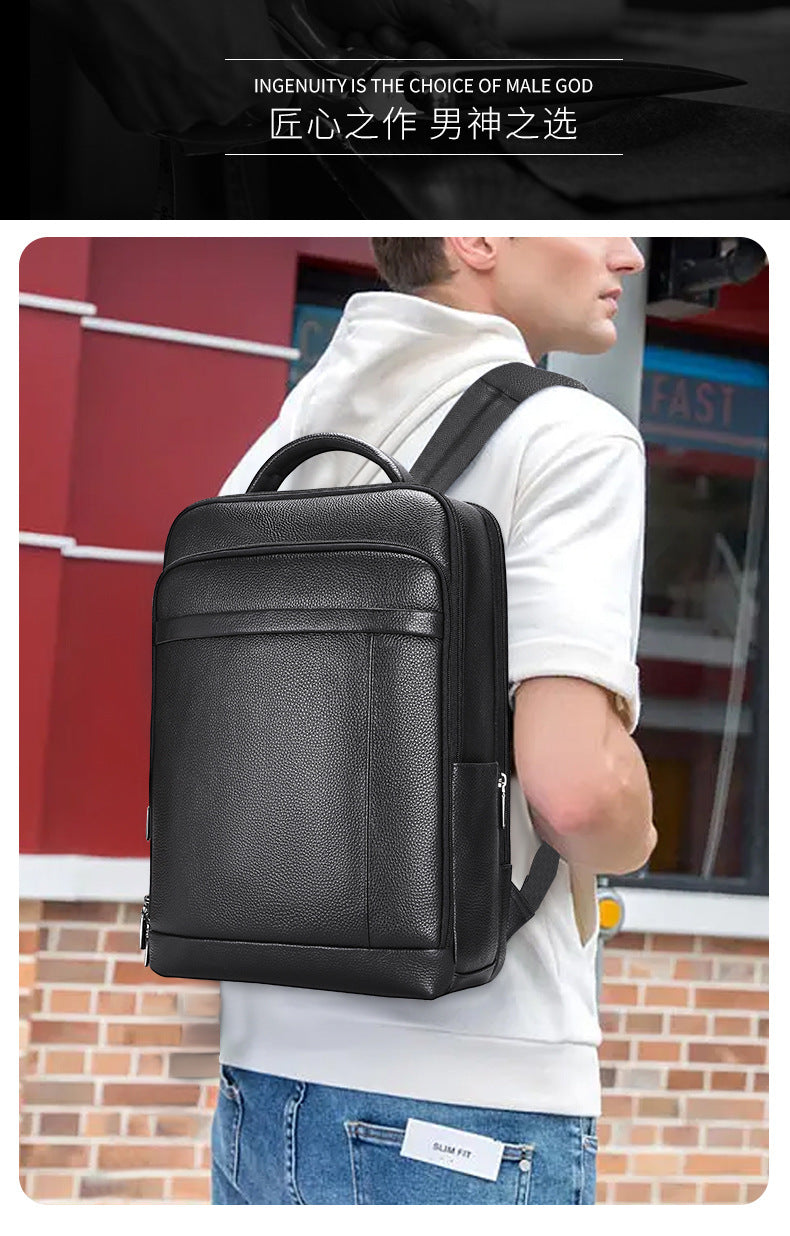 Men's backpack, cowhide, genuine leather, business fingerprint lock, large capacity school bag, computer bag
