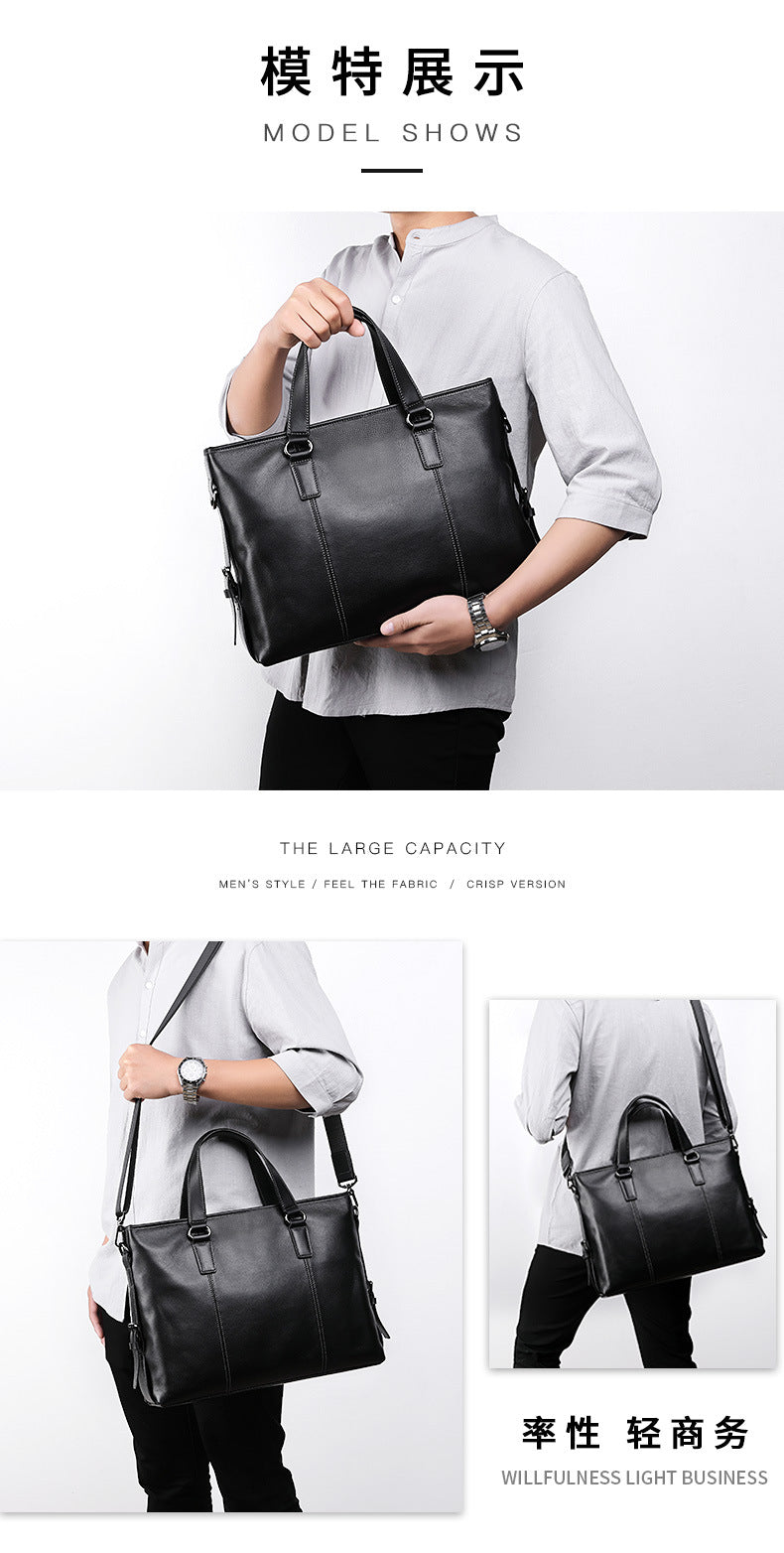 Men's Handbag Genuine Cowhide Leather Computer Bag Casual Business Briefcase Crossbody Bag