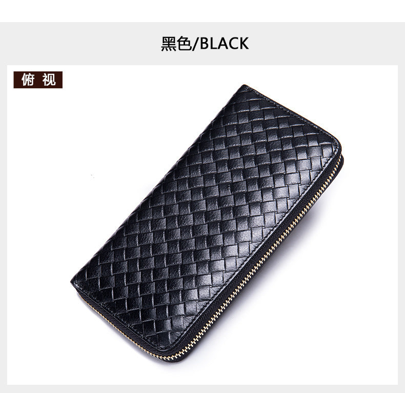 Men's long wallet made of cowhide genuine leather fashion plaid card holder zipper large capacity clutch bag men's wallet