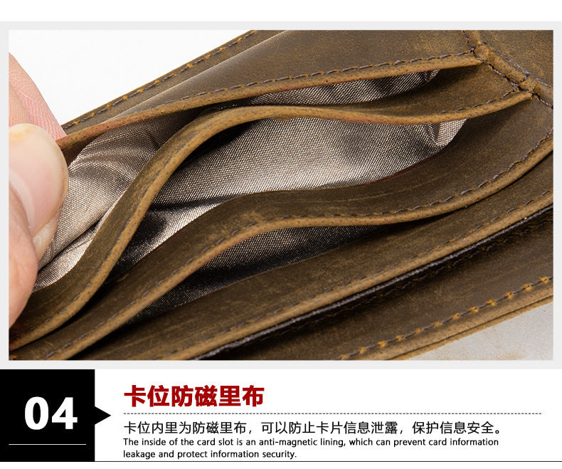 Men's wallet cowhide genuine leather retro RFID anti-theft brush card bag men's wallet