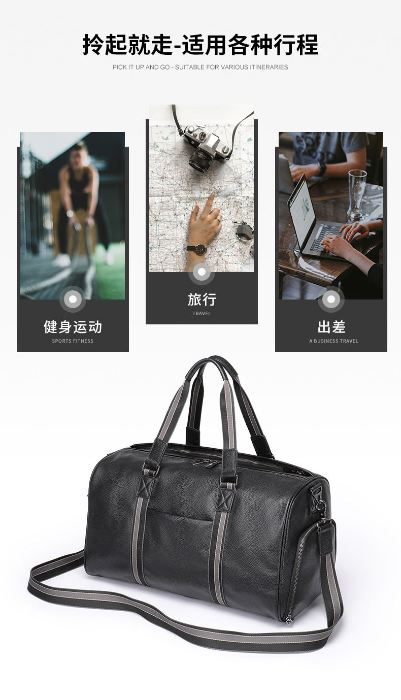 Men's travel bag Dry and wet separation cowhide genuine leather short distance business trip handbag handbag fitness travel bag large capacity men's luggage bag