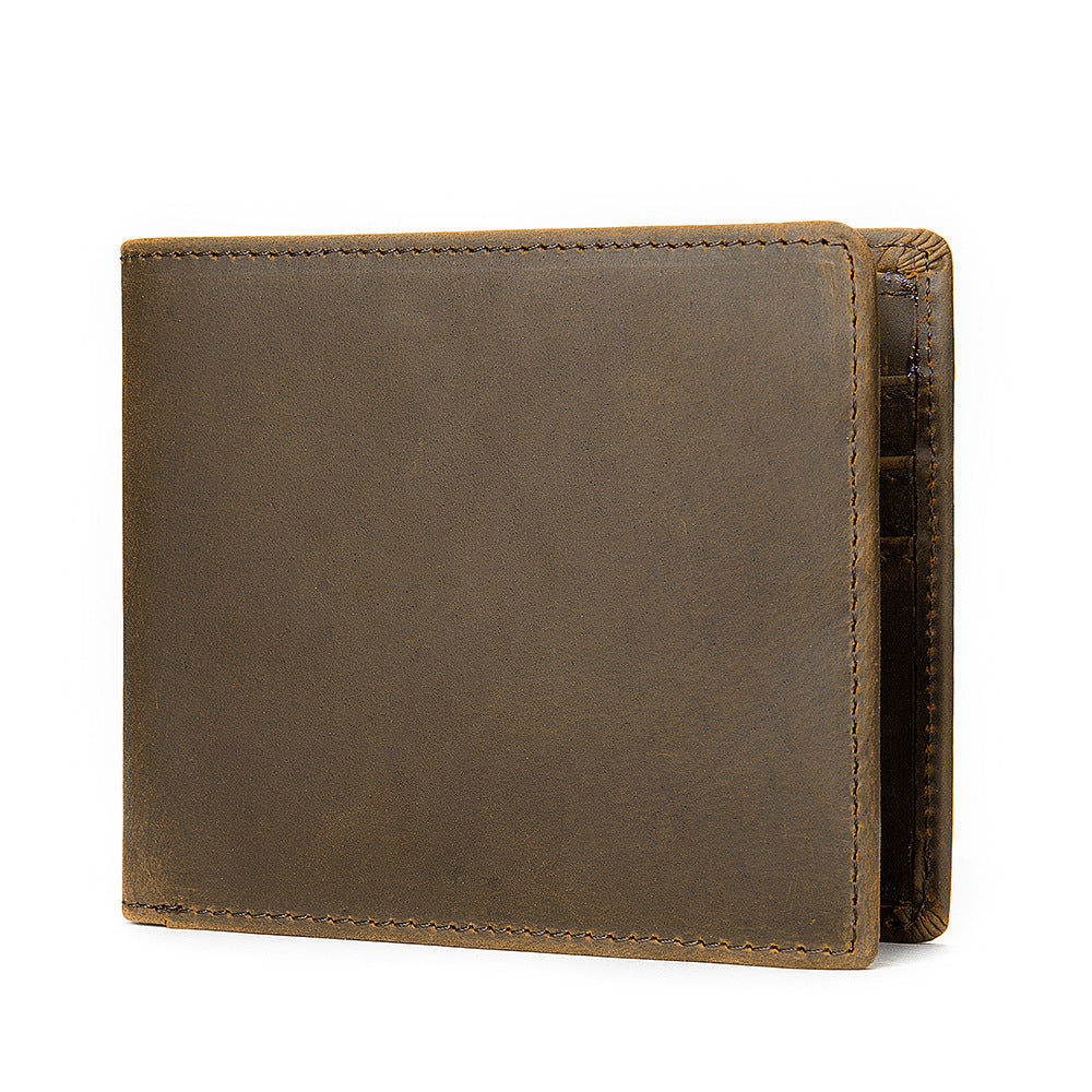 Men's Short Wallet Cow Leather Retro Crazy Horse Handmade Men's Wallet