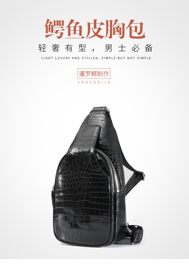 New Thai Siamese Crocodile Skin Men's Bust Bag Genuine Leather High Quality Casual Fashion Crossbody Shoulder Bag