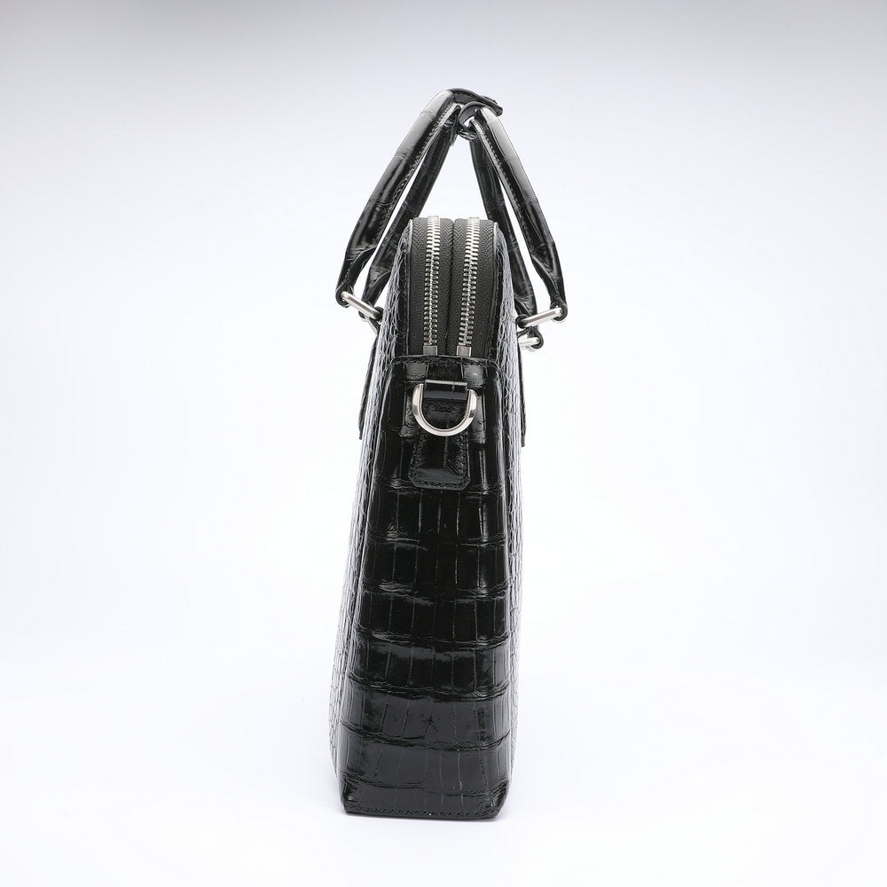 Siamese Crocodile Belly Skin Briefcase Genuine Leather Men's Bag Double Zipper Handbag File Bag Men's Business Bag Handbag