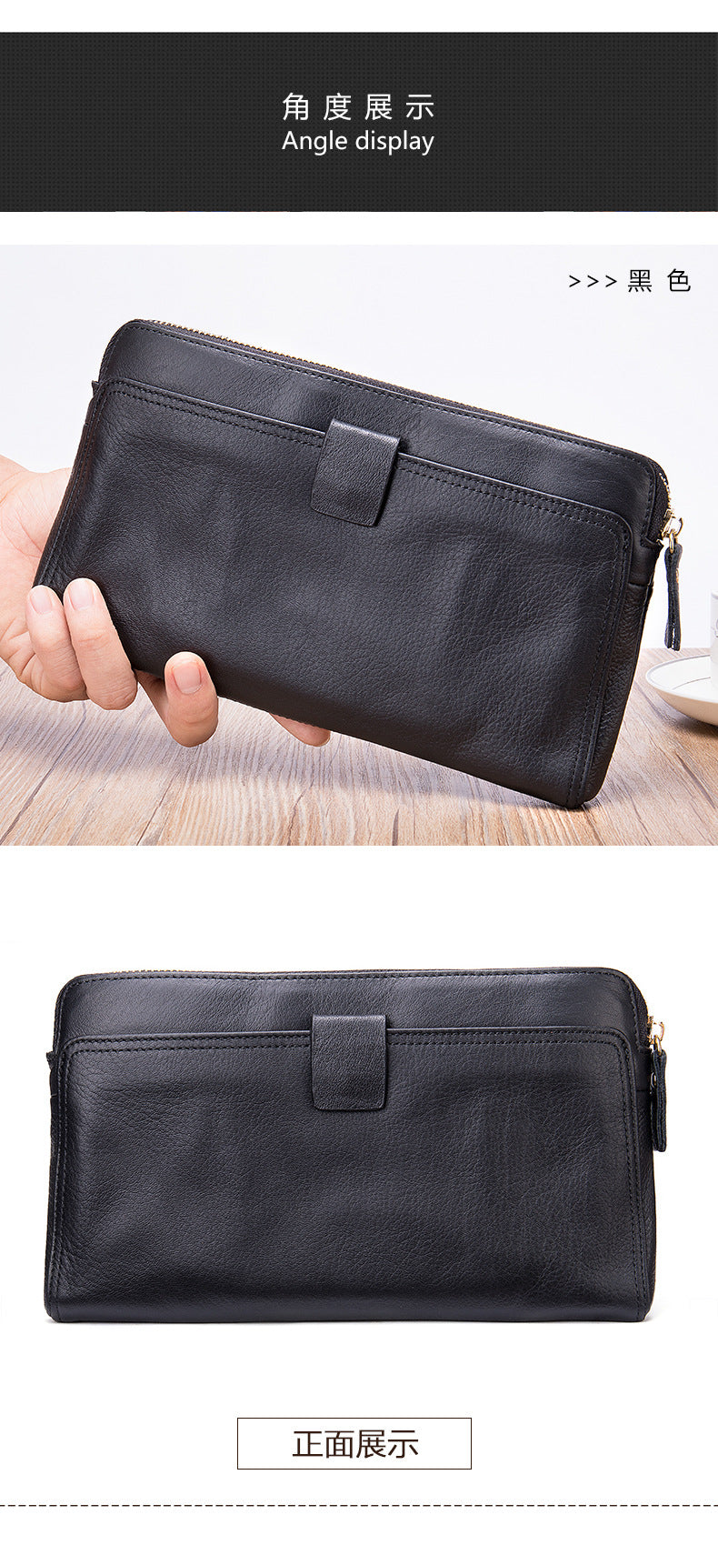 Men's Long Wallet Large Capacity Korean Fashion Genuine Cowhide Leather Card Holder RFID Anti-Theft Clutch Bag Men's Handbag