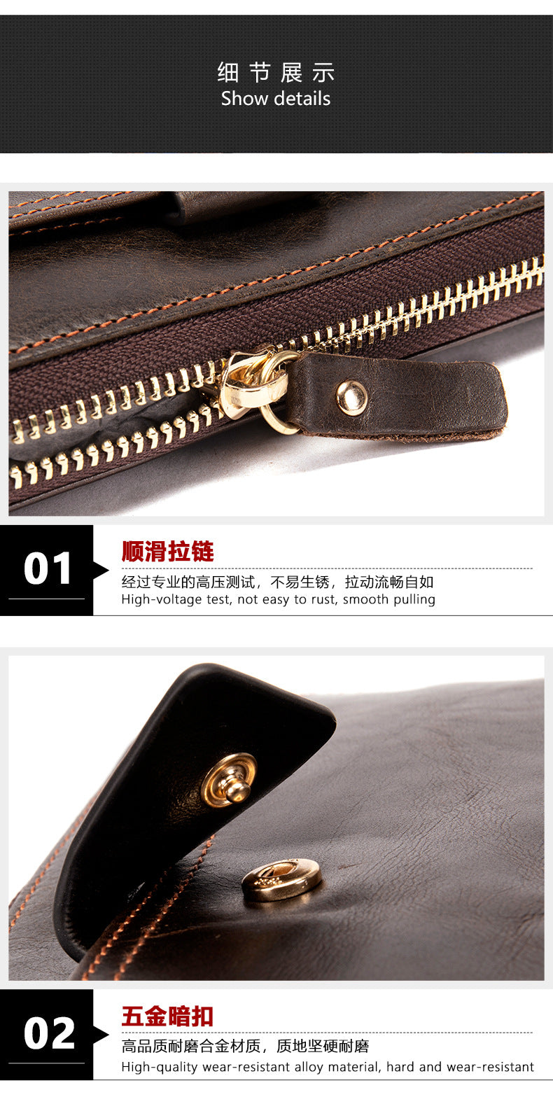 Men's Long Wallet Large Capacity Korean Fashion Genuine Cowhide Leather Card Holder RFID Anti-Theft Clutch Bag Men's Handbag