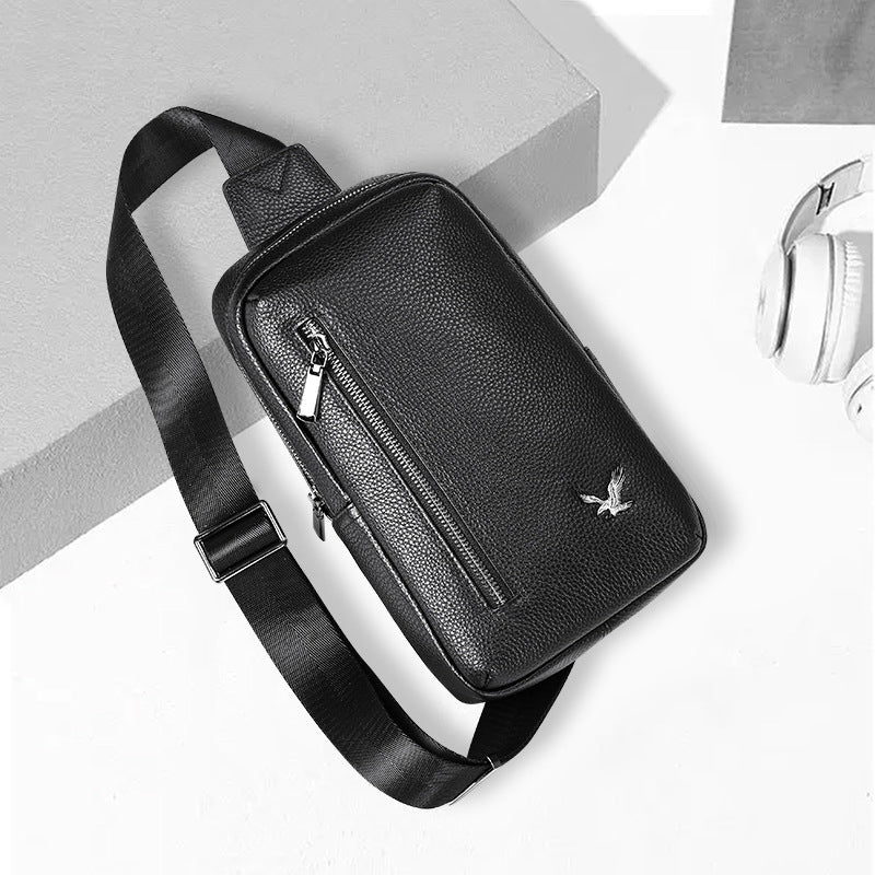 Men's bust bag cowhide Korean casual fashion simple crossbody bag