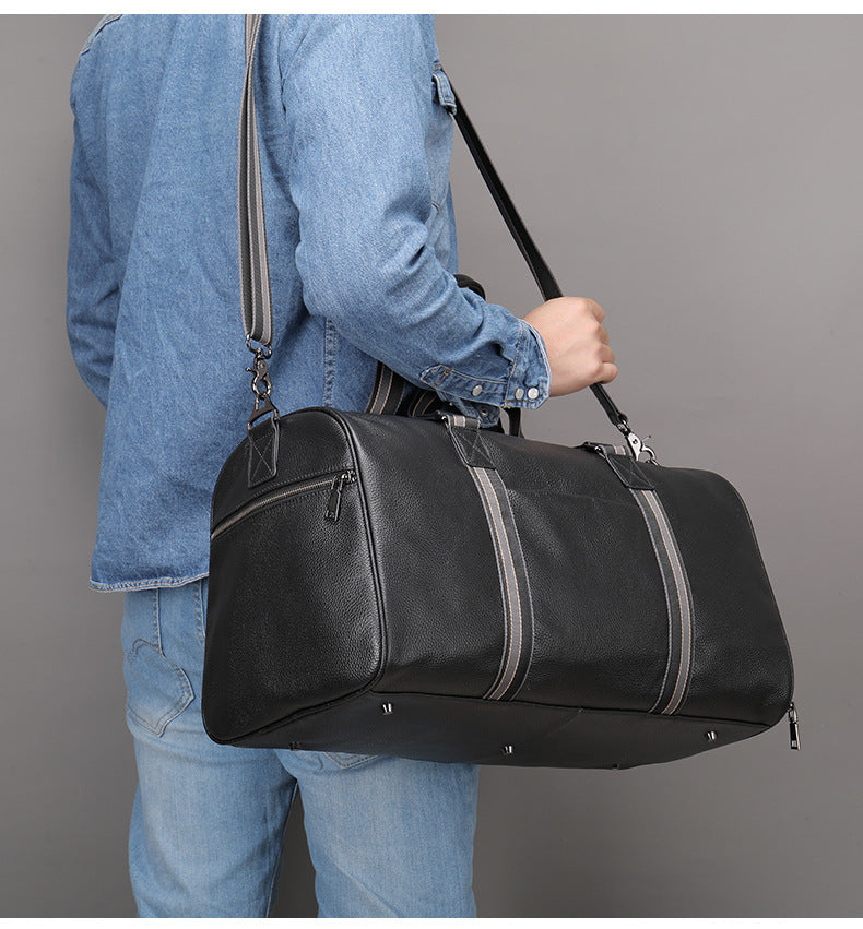 Men's Fitness Bag Genuine Cowhide Leather Dry/Wet Separate Short-distance Luggage Bag Men's Travel Bag Shoulder Bag
