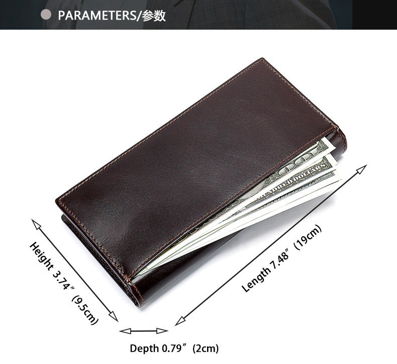 Men's long wallet, genuine cowhide leather, coin purse, card holder, business wallet for men