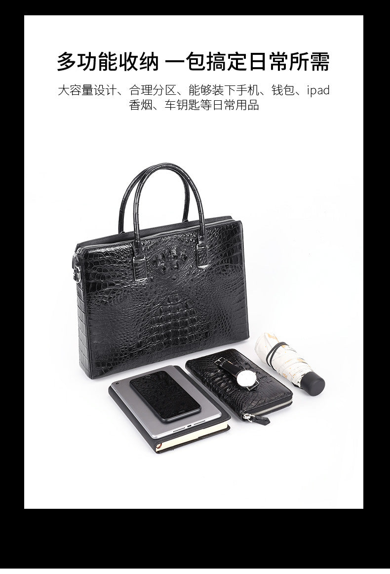 Siamese crocodile bone skin men's briefcase handbag anti-theft security lock genuine leather luxury business bag handbag
