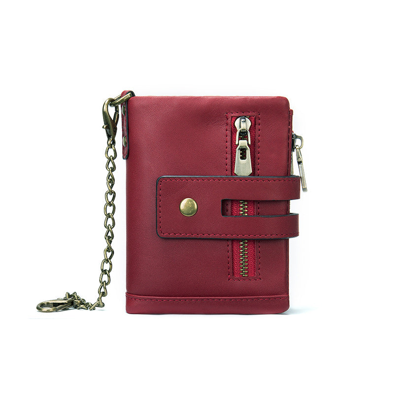 Men's short wallet made of genuine cowhide leather with multi-functional zipper and card bag wallet for men