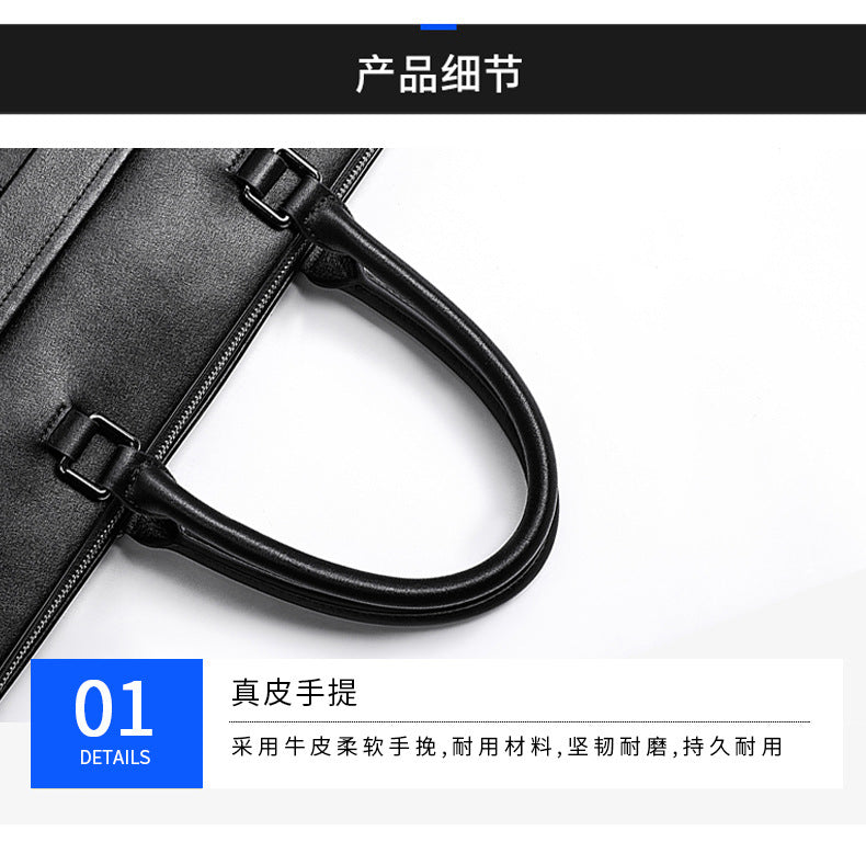 Men's Handbag Genuine Cowhide Leather Computer Bag Business Large Capacity Briefcase Crossbody Bag