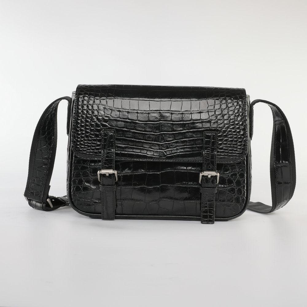 Siamese Crocodile Belly Skin Genuine Leather Cambridge Bag Men's Simple Commuting Casual Crossbody Shoulder Bag