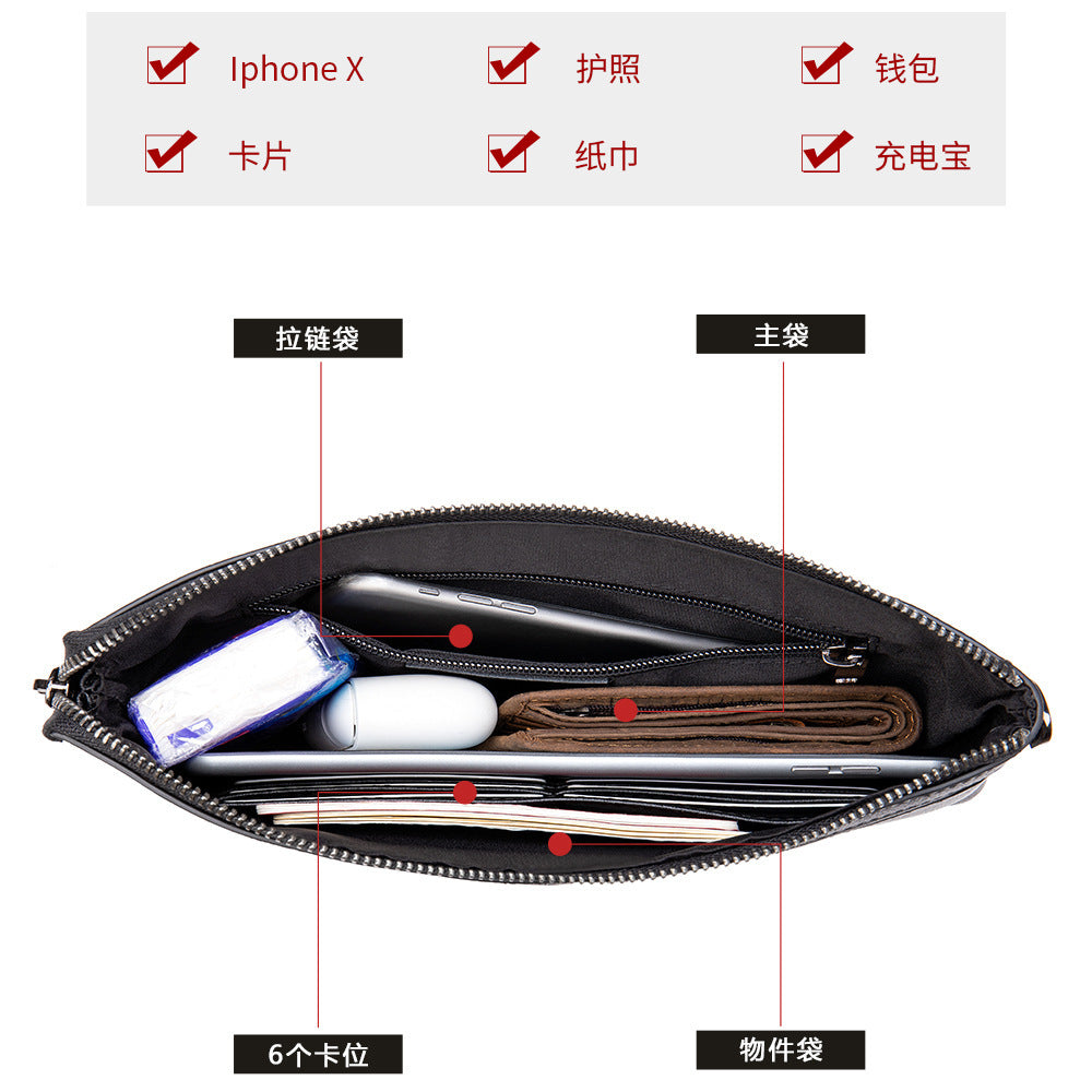 Men's Clutch Bag Cowhide Genuine Leather Korean Fashion Business Men's Wrist Bag
