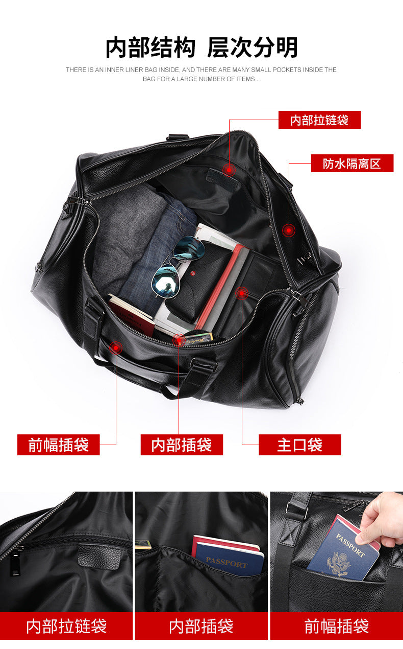 Men's Fitness Bag Genuine Cowhide Leather Dry/Wet Separate Short-distance Luggage Bag Men's Travel Bag Shoulder Bag