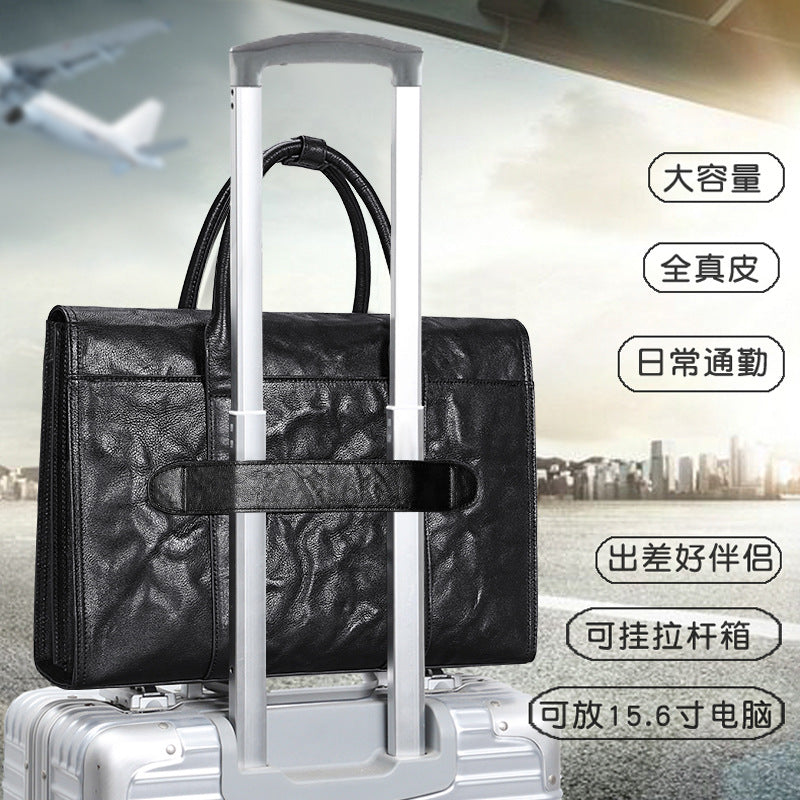 Men's handbag, genuine cowhide leather, high quality, large capacity, briefcase, handbag for men