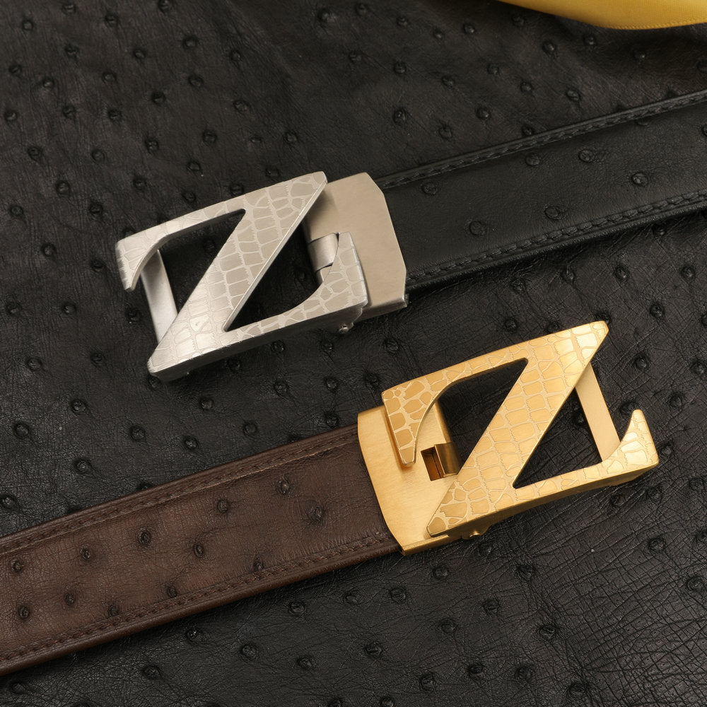 New Ostrich Skin Men's Belt Genuine Leather Automatic Buckle Casual Business Width 3.4cm Men's Belt