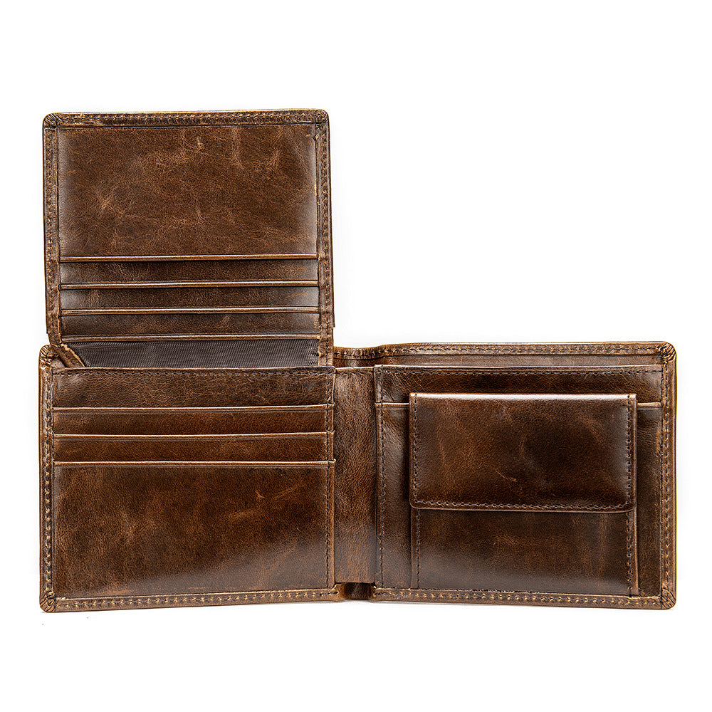Men's short wallet cowhide retro anti-theft handmade men's wallet