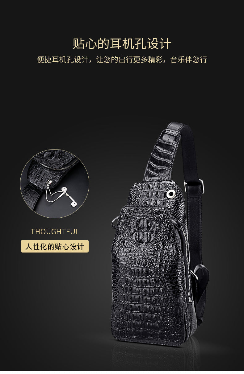 Crocodile bone skin bust bag genuine leather men's bag casual luxury crossbody bag