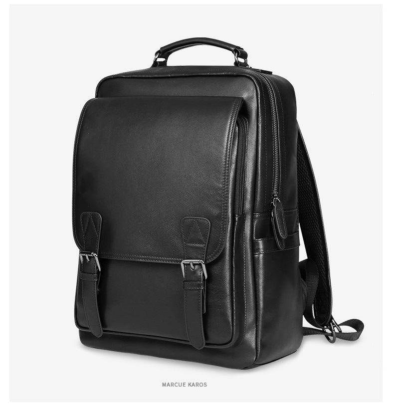 Men's backpack, genuine cowhide leather, casual business, travel fashion, waterproof, large capacity, double shoulder backpack