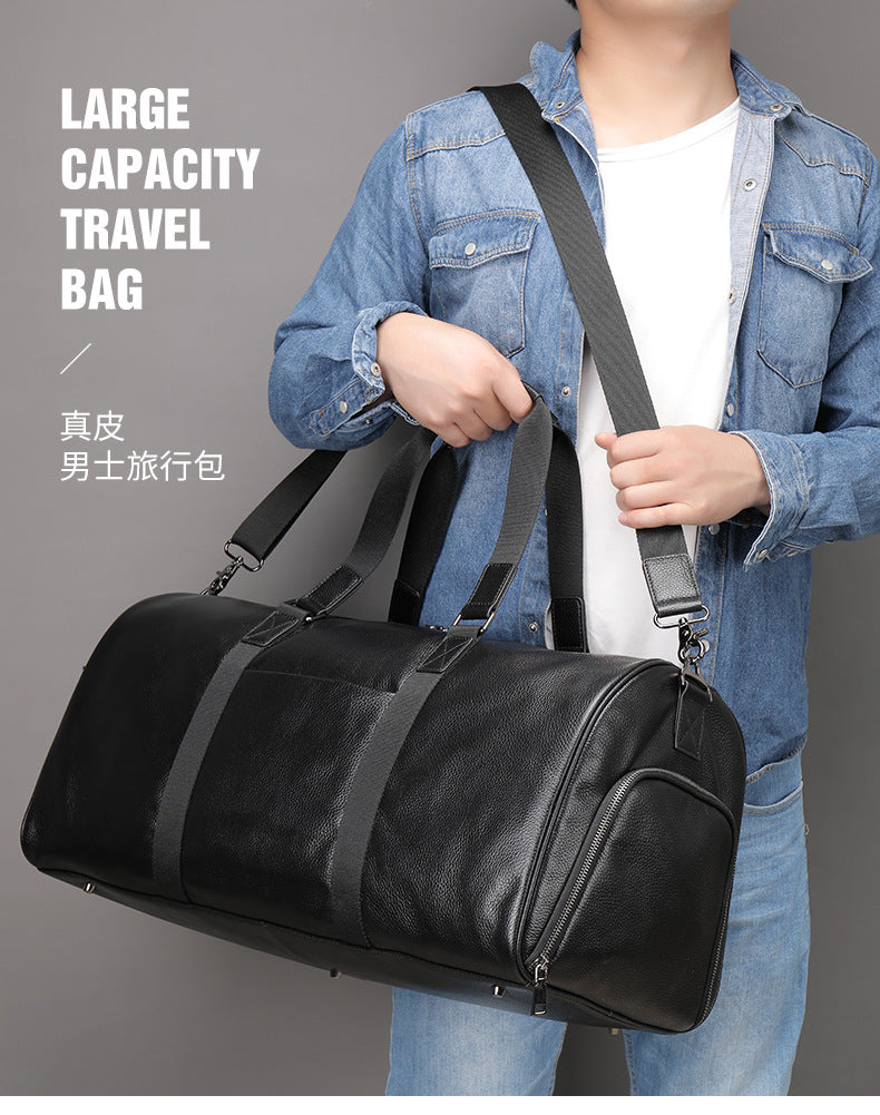 Men's travel bag Dry and wet separation cowhide genuine leather short distance business trip handbag handbag fitness travel bag large capacity men's luggage bag
