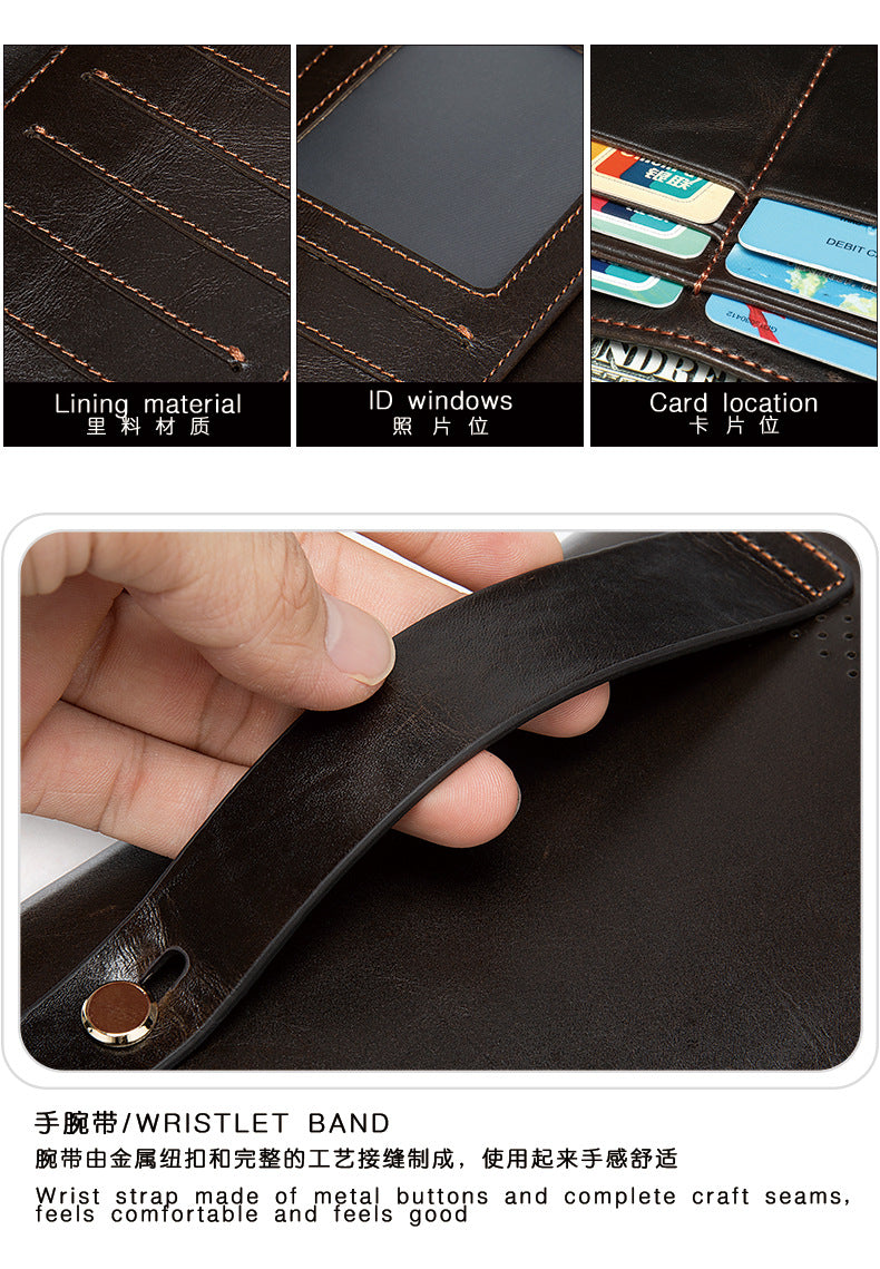 Men's long wallet made of genuine cowhide leather Korean fashion business clutch bag men's wallet card bag