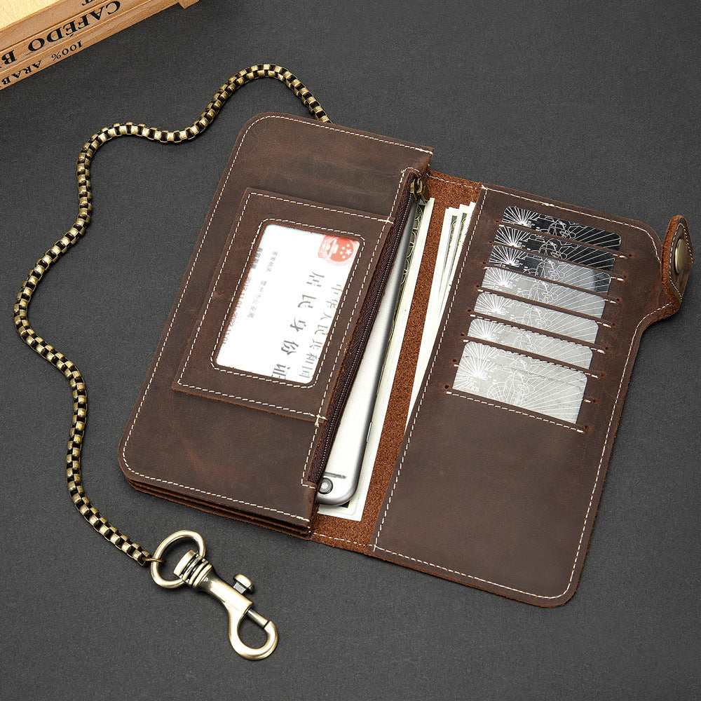 Men's long wallet cowhide genuine leather chain anti-theft clutch bag men's wallet