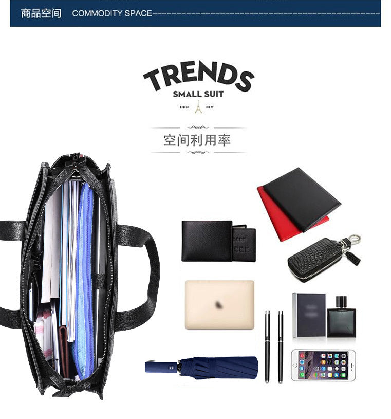 Men's Briefcase Genuine Cowhide Leather Computer Bag Business Large Capacity Handbag Crossbody Bag