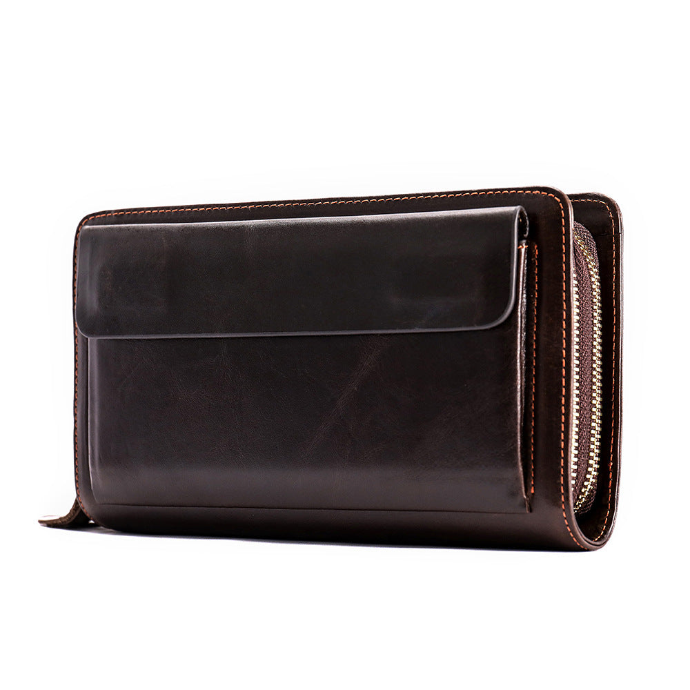 Men's Clutch Bag Genuine Cowhide Leather Wallet Card Holder Business Large Capacity Long Wallet Men's Handbag