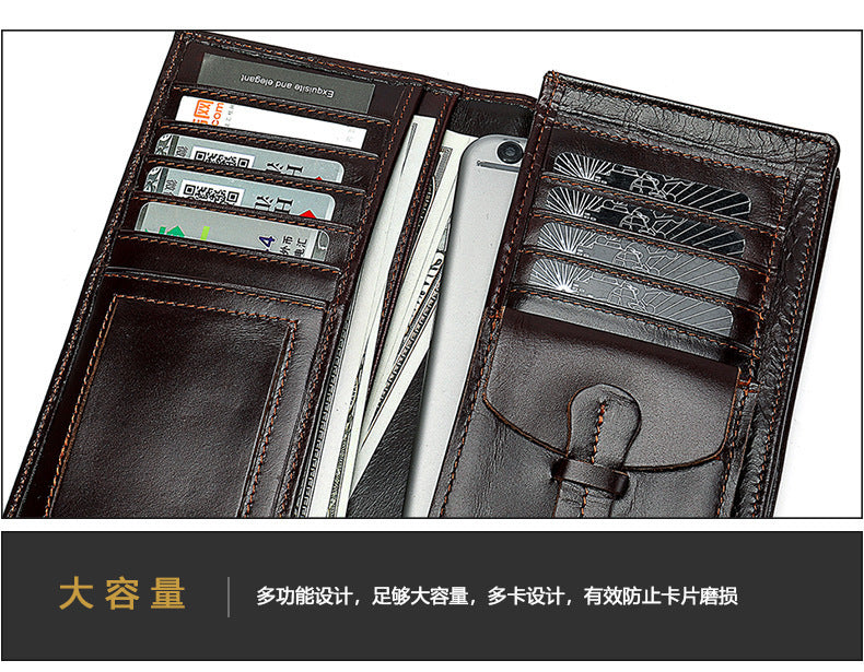 Men's long wallet, genuine cowhide leather, coin purse, card holder, business wallet for men