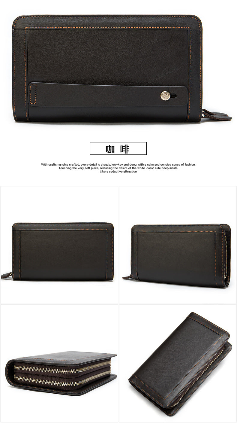 Men's long wallet genuine cowhide leather clutch bag business multifunctional zipper men's wallet